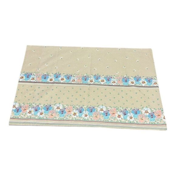 Vintage 1970s Pansy Tan Floral Set Twin 2 Pillowcases Fitted Flat Sheet Pansies - Picture 3 of 16